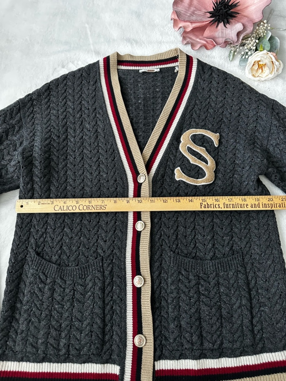 Sandro Monogram  varsity stripe Cardigan Medium - Picture 8 of 14